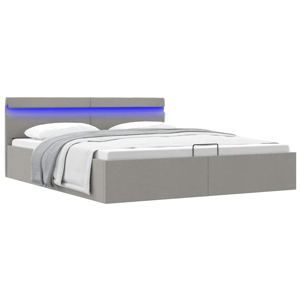 Giroletto con Contenitore e LED Grigio Chiaro Tessuto 160x200cm