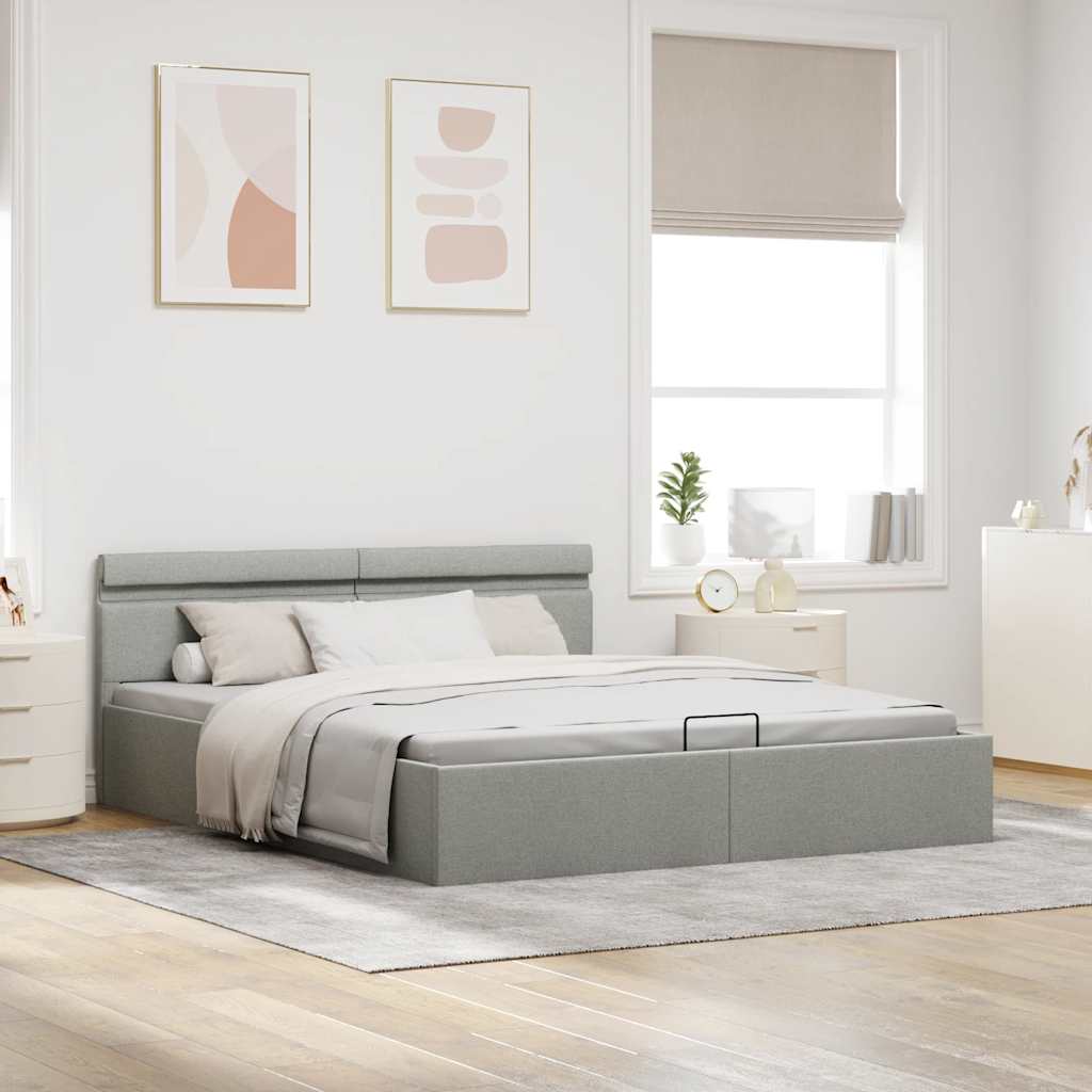 Giroletto con Contenitore e LED Grigio Chiaro Tessuto 180x200cm