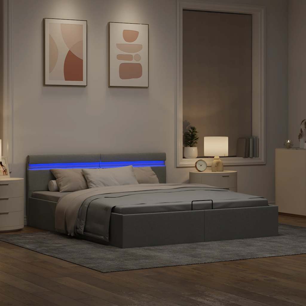 Giroletto con Contenitore e LED Grigio Chiaro Tessuto 180x200cm | homemem39
