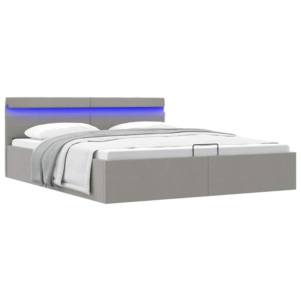 Giroletto con Contenitore e LED Grigio Chiaro Tessuto 180x200cm | homemem39