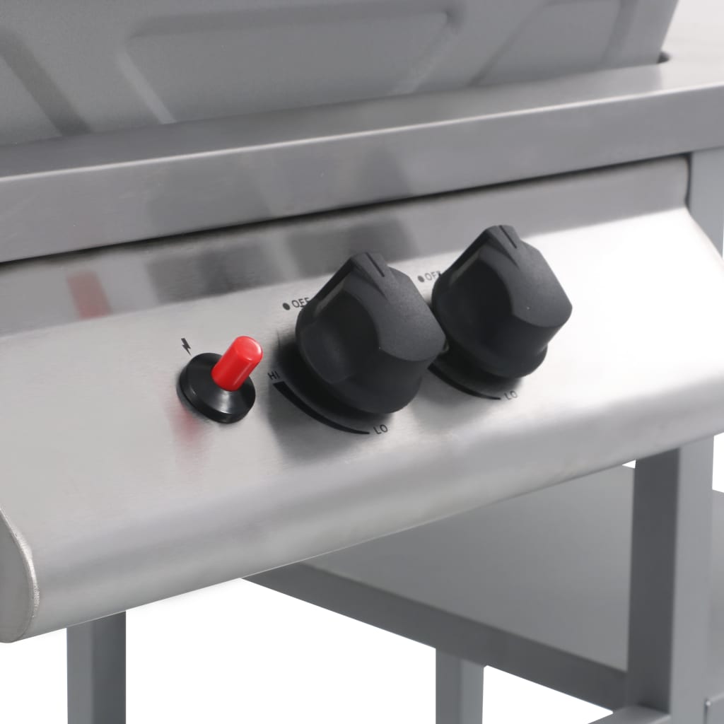 Barbecue e Griglia a Gas con 3 Ripiani e Tavolinetto Argento - homemem39