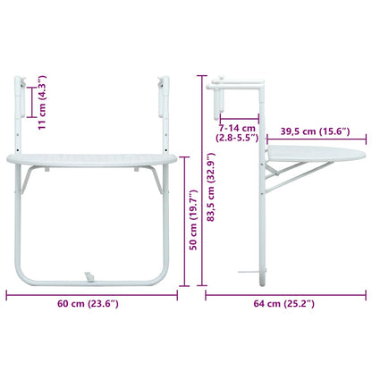 Tavolo da Balcone Pensile Bianco 60x64x83,5cm Plastica Rattan | homemem39
