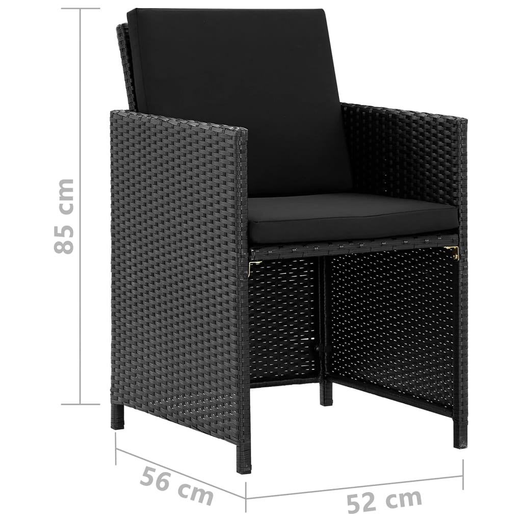 Set da Pranzo da Giardino 9 pz con Cuscini in Polyrattan Nero | homemem39