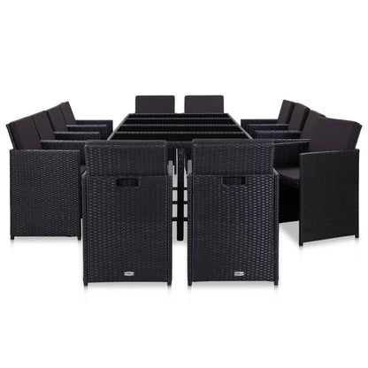Set da Pranzo da Giardino 13 pz con Cuscini in Polyrattan Nero | homemem39