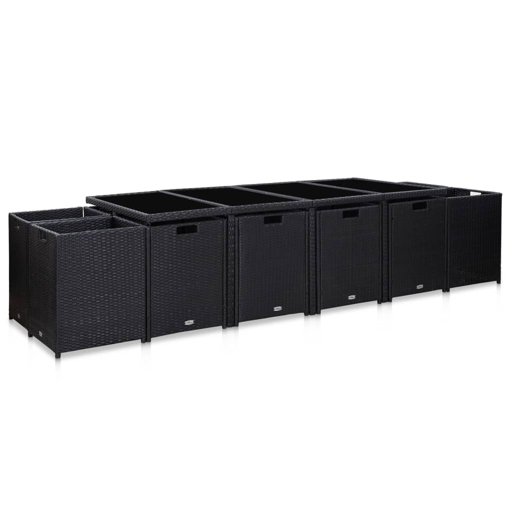 Set da Pranzo da Giardino 13 pz con Cuscini in Polyrattan Nero | homemem39