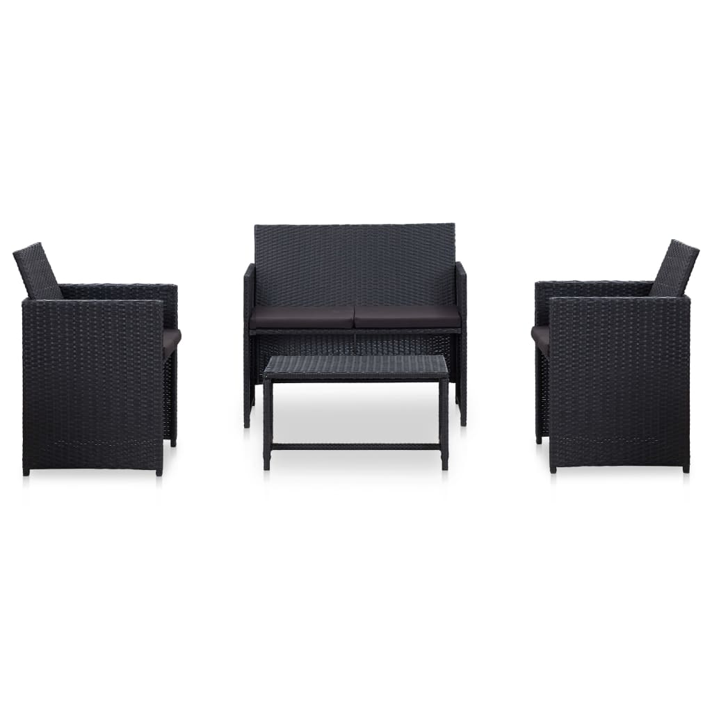 Set Divani da Giardino 4 pz con Cuscini in Polyrattan Nero | homemem39