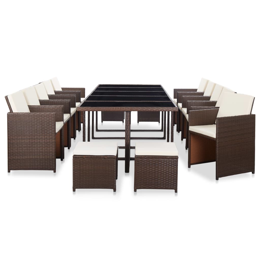 Set da Pranzo da Giardino 15 pz con Cuscini Polyrattan Marrone - homemem39