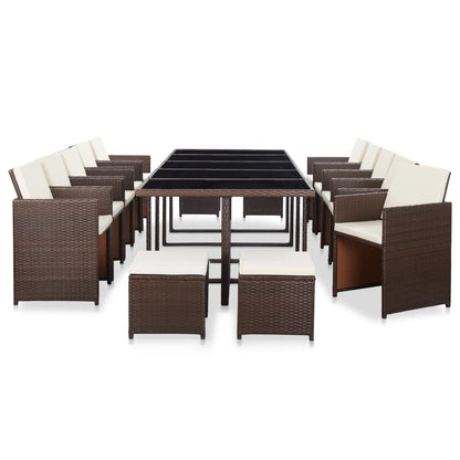 Set da Pranzo da Giardino 15 pz con Cuscini Polyrattan Marrone - homemem39