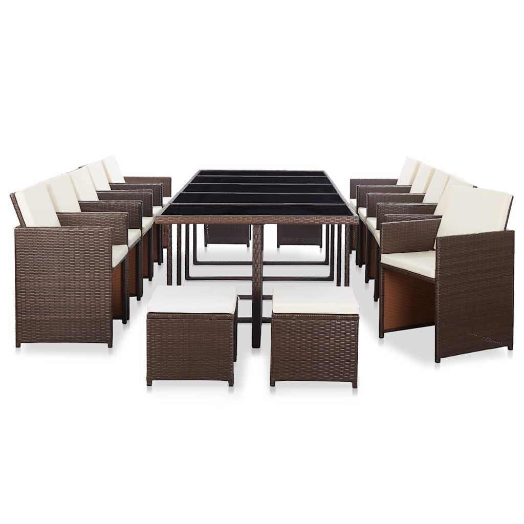 Set da Pranzo da Giardino 15 pz con Cuscini in Polyrattan