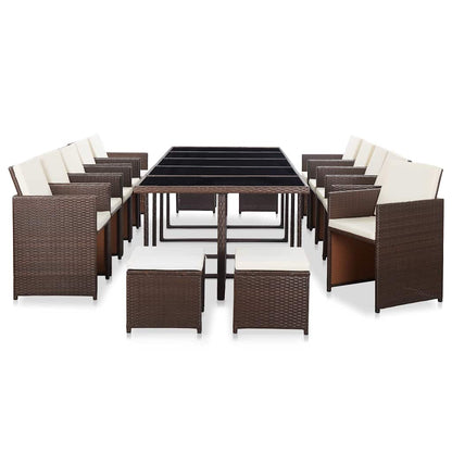 Set da Pranzo da Giardino 15 pz con Cuscini in Polyrattan