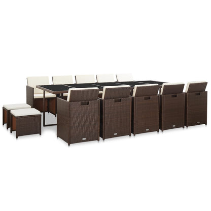 Set da Pranzo da Giardino 15 pz con Cuscini Polyrattan Marrone | homemem39