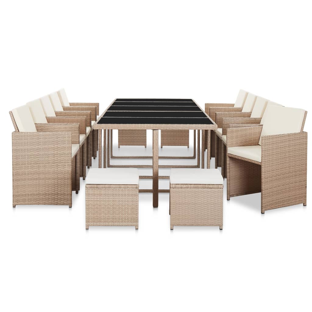 Set da Pranzo da Giardino 15 pz con Cuscini in Polyrattan Beige | homemem39