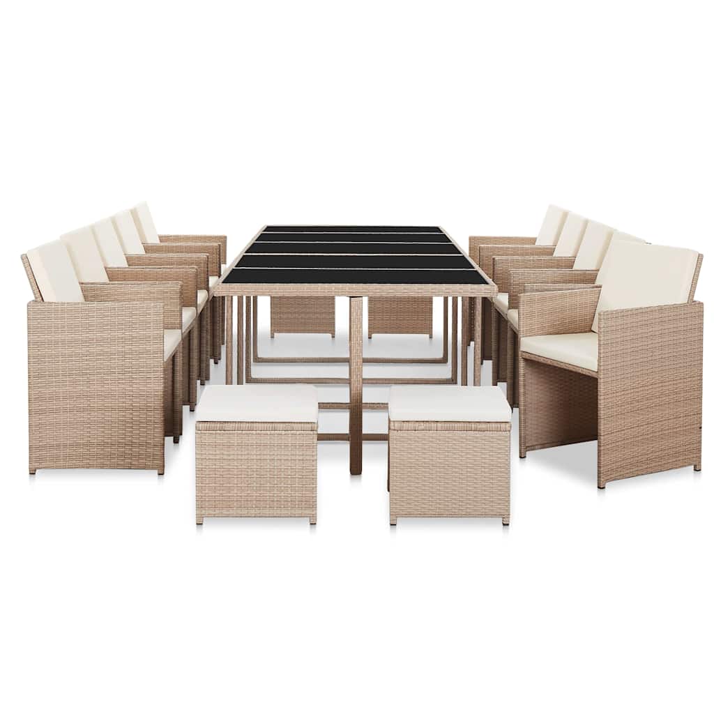 Set da Pranzo da Giardino 15 pz con Cuscini in Polyrattan