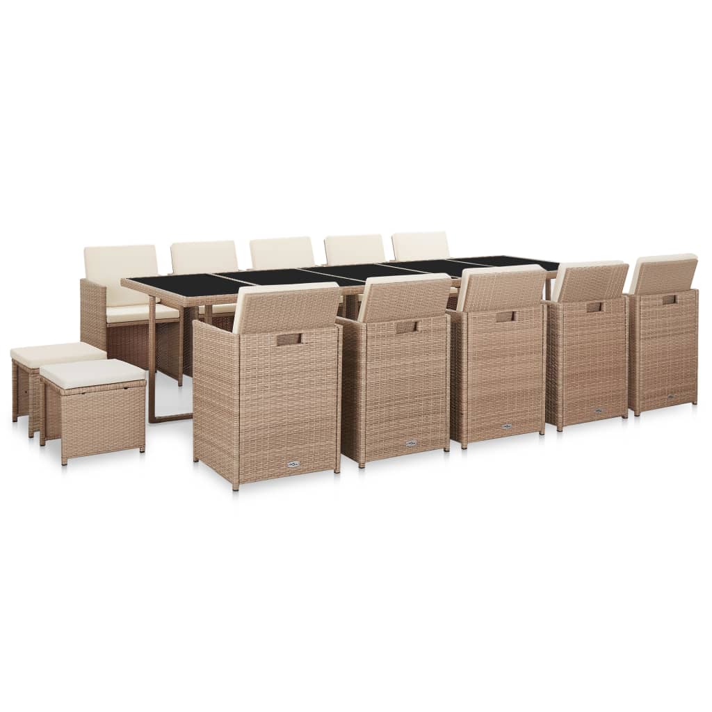 Set da Pranzo da Giardino 15 pz con Cuscini in Polyrattan Beige | homemem39