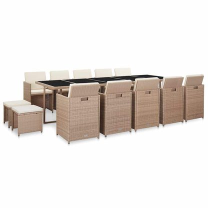 Set da Pranzo da Giardino 15 pz con Cuscini in Polyrattan