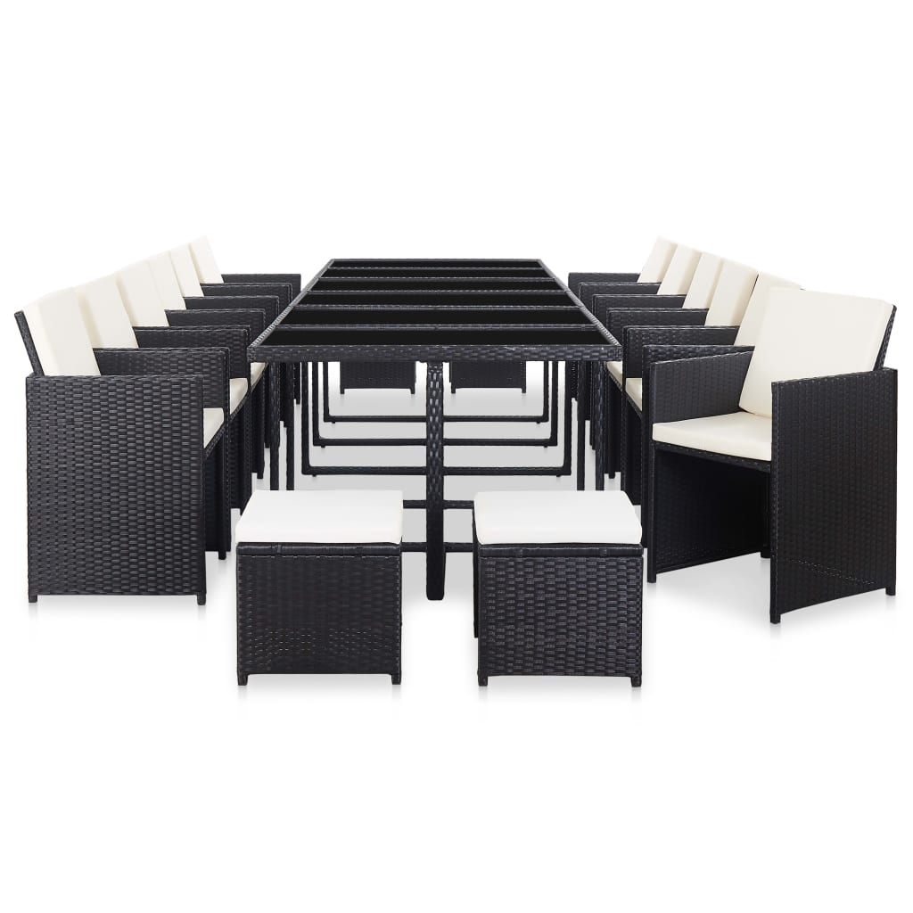 Set da Pranzo da Giardino 17 pz con Cuscini in Polyrattan Nero | homemem39