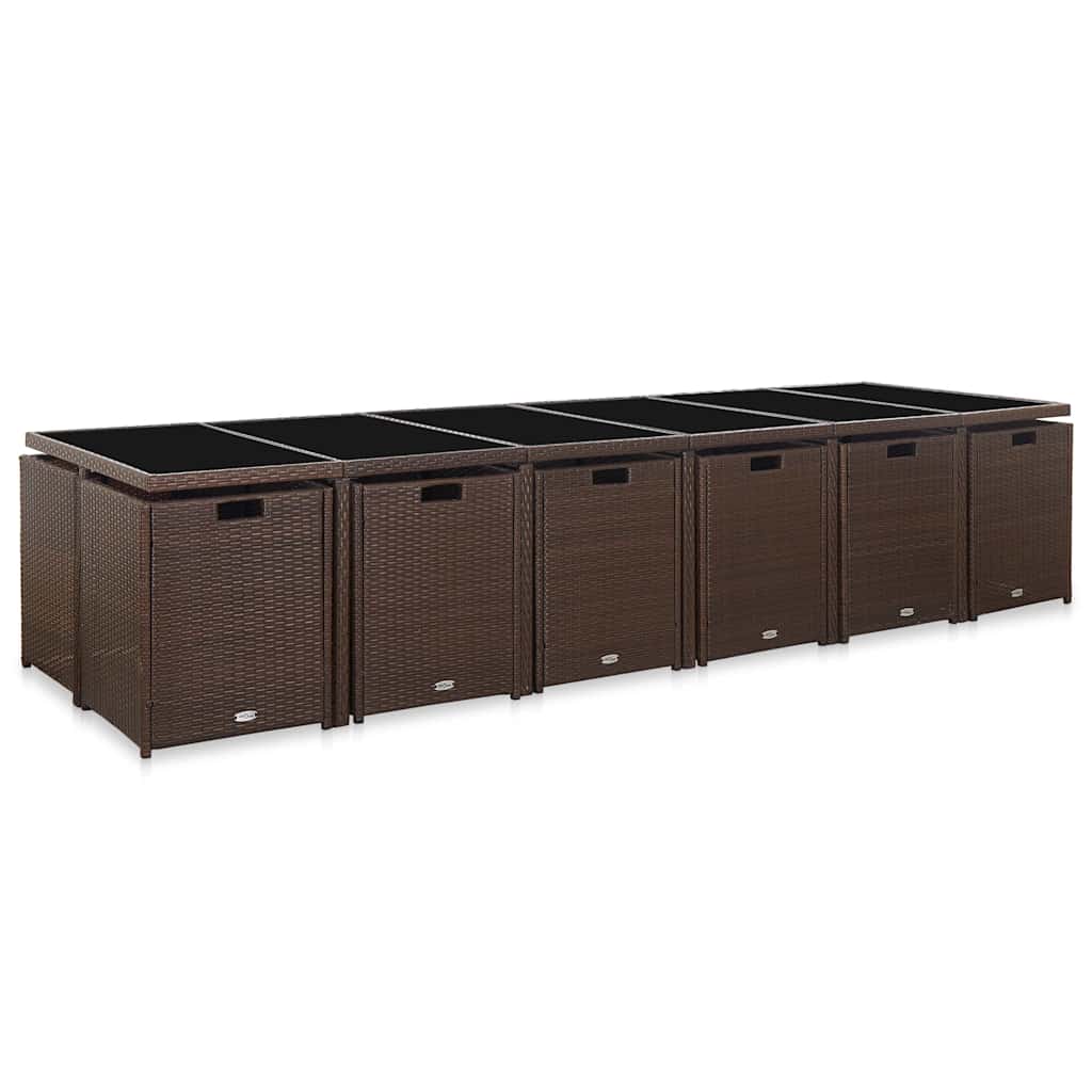 Set da Pranzo da Giardino 17 pz con Cuscini Polyrattan Marrone