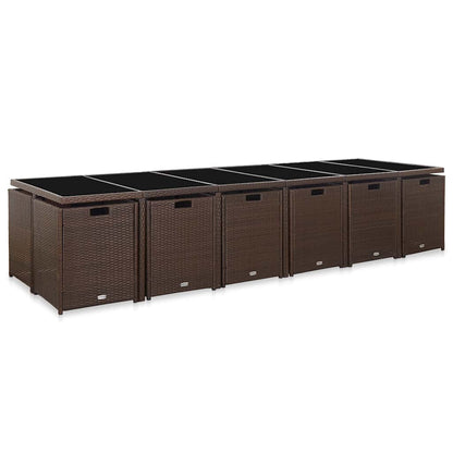 Set da Pranzo da Giardino 17 pz con Cuscini Polyrattan Marrone