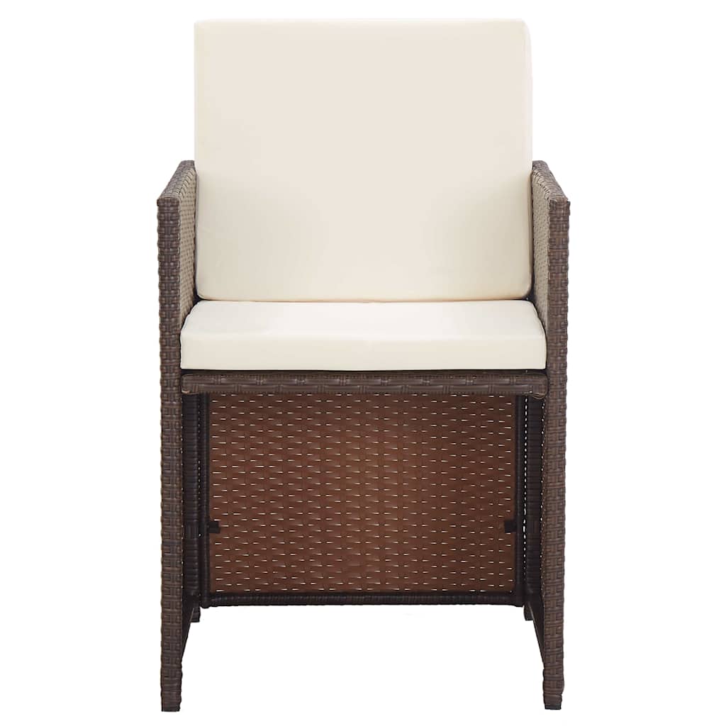 Set da Pranzo da Giardino 17 pz con Cuscini Polyrattan Marrone