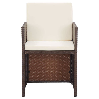 Set da Pranzo da Giardino 17 pz con Cuscini Polyrattan Marrone