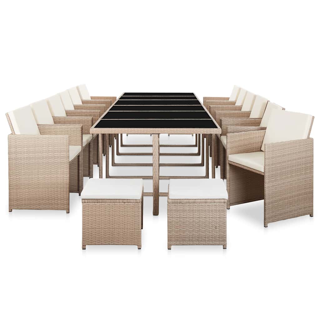 Set da Pranzo da Giardino 17 pz con Cuscini in Polyrattan Beige