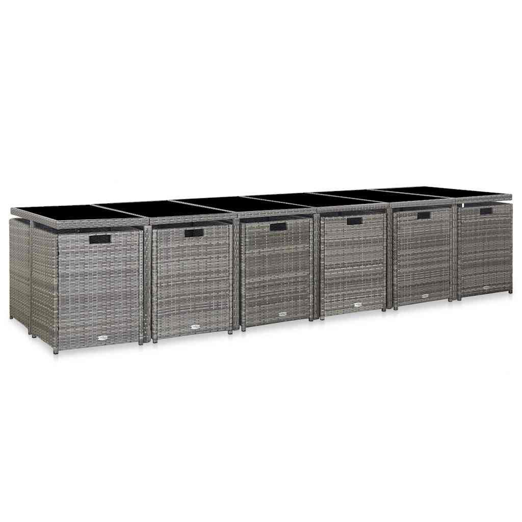 Set da Pranzo per Esterni 17 pz con Cuscini Polyrattan Grigio