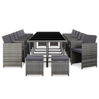Set da Pranzo per Esterni 17 pz con Cuscini Polyrattan Grigio | homemem39
