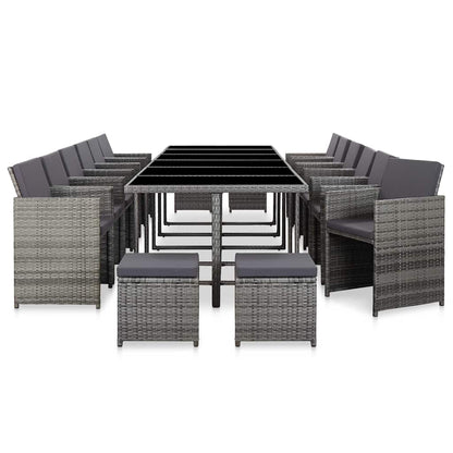 Set da Pranzo per Esterni 17 pz con Cuscini Polyrattan Grigio