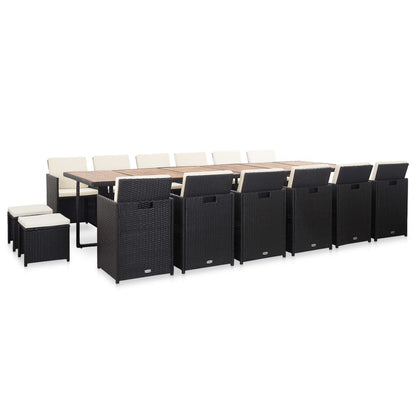 Set da Pranzo da Giardino 17 pz con Cuscini in Polyrattan Nero | homemem39