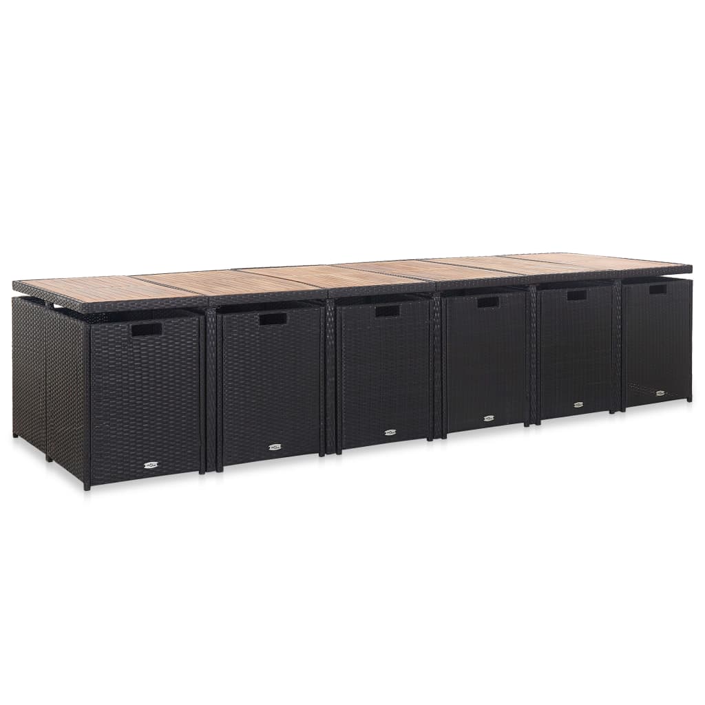 Set da Pranzo da Giardino 17 pz con Cuscini in Polyrattan Nero | homemem39