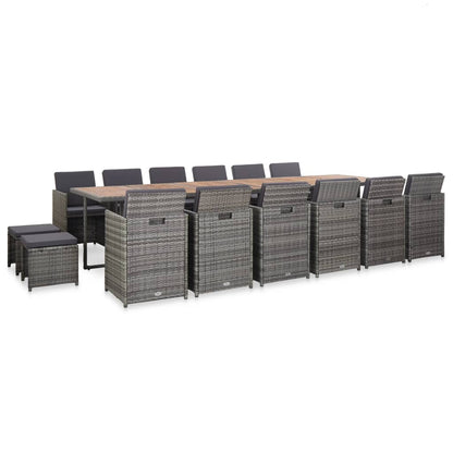 Set da Pranzo per Esterni 17 pz con Cuscini Polyrattan Grigio - homemem39