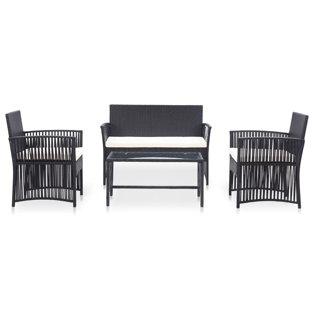 Set Divani da Giardino 4 pz con Cuscini in Polyrattan Nero | homemem39