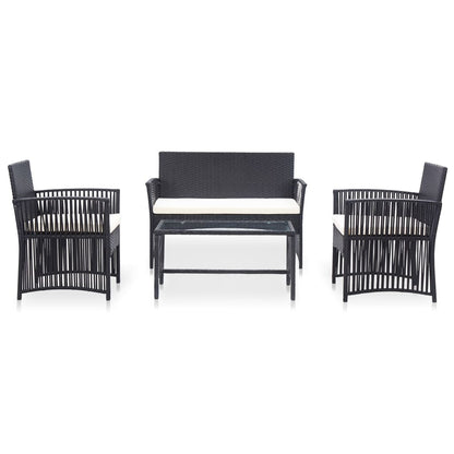 Set Divani da Giardino 4 pz con Cuscini in Polyrattan Nero | homemem39