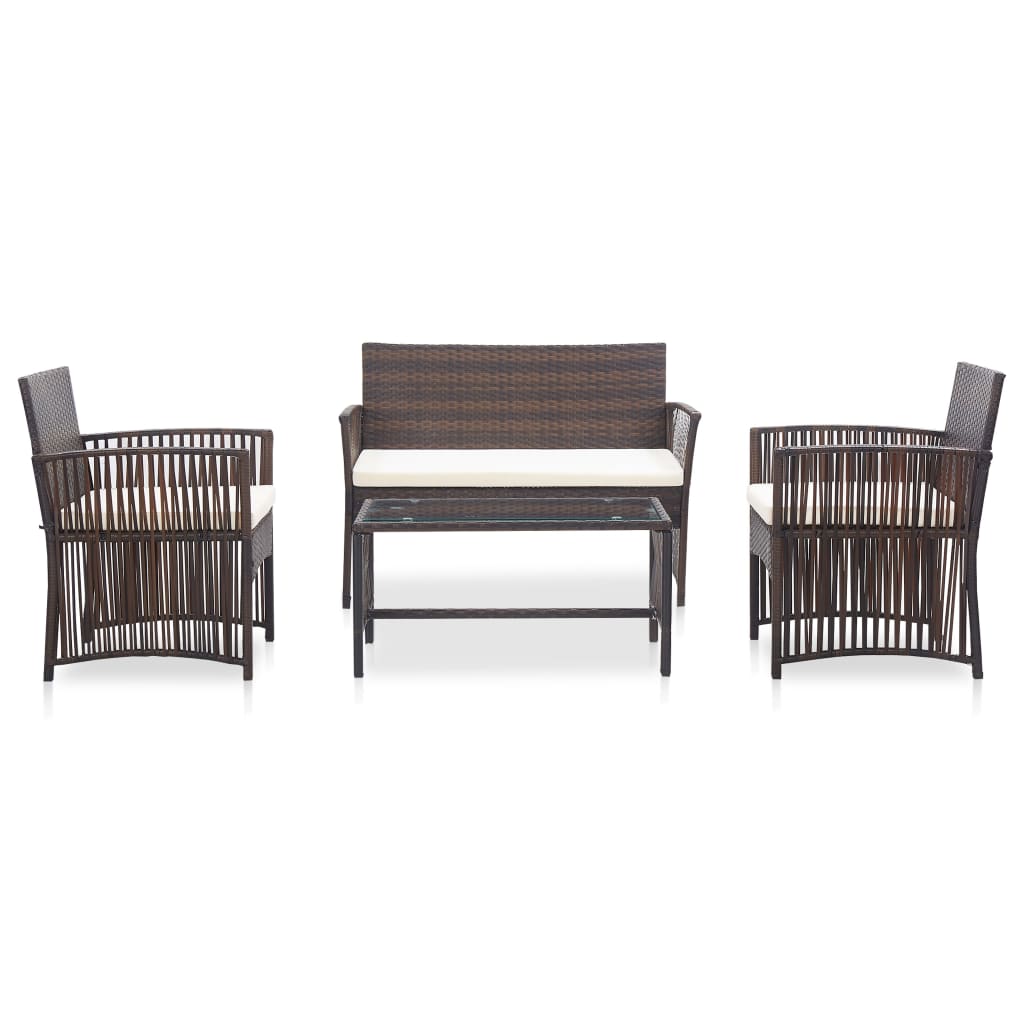 Set Divani da Giardino 4 pz con Cuscino in Polyrattan Marrone | homemem39