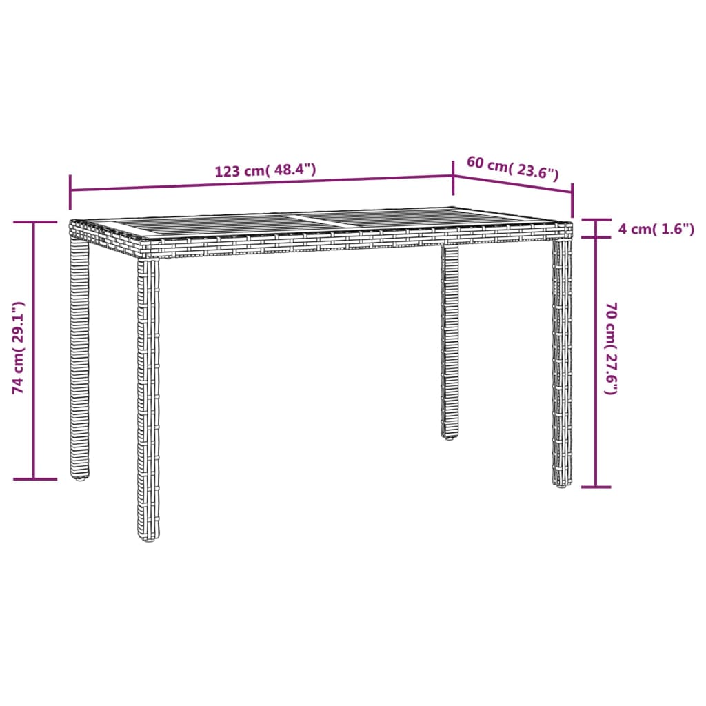 Tavolo da Giardino Nero e Marrone 123x60x74 cm Acacia Massello