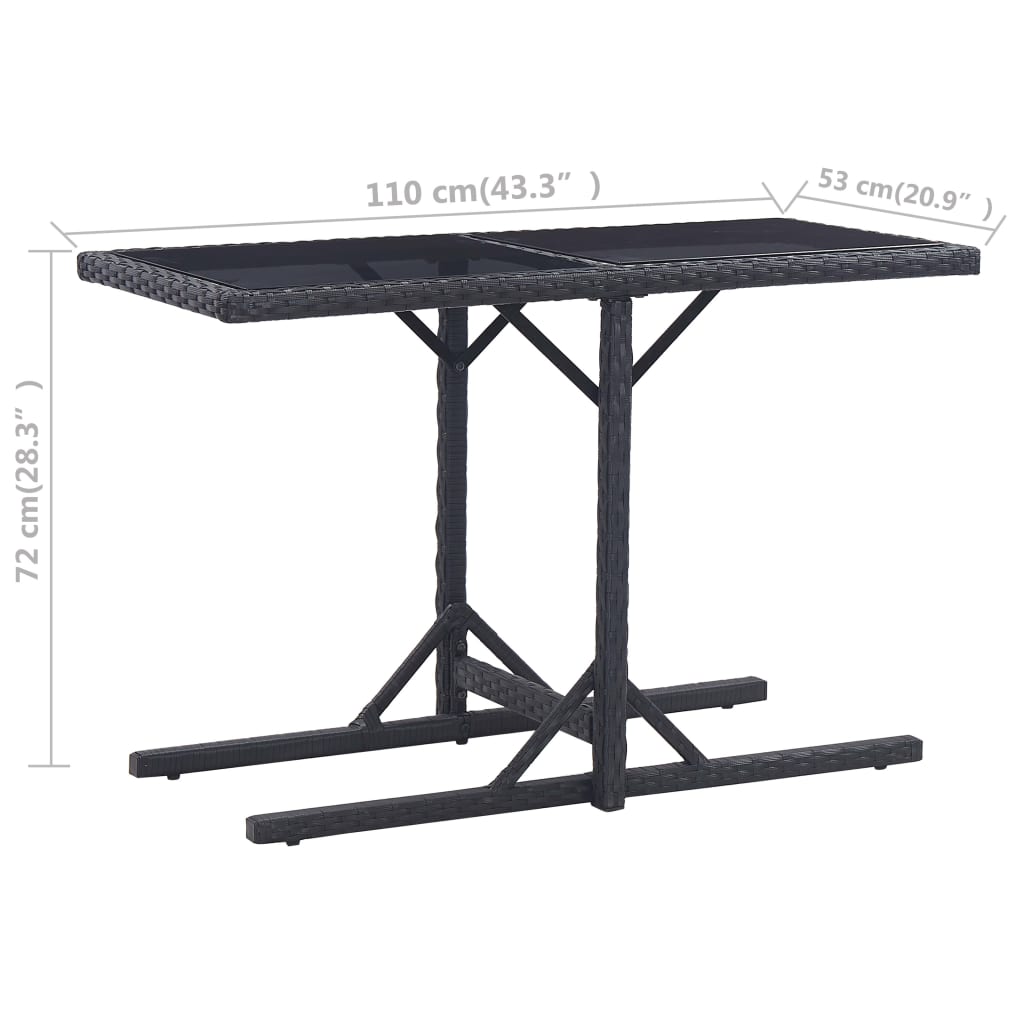 Tavolo da Giardino Nero 110x53x72 cm in Vetro e Polyrattan | homemem39