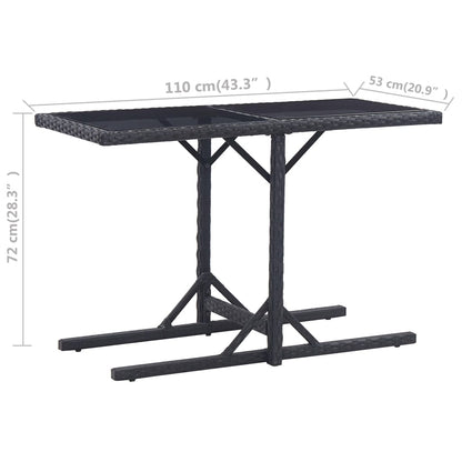 Tavolo da Giardino Nero 110x53x72 cm in Vetro e Polyrattan | homemem39