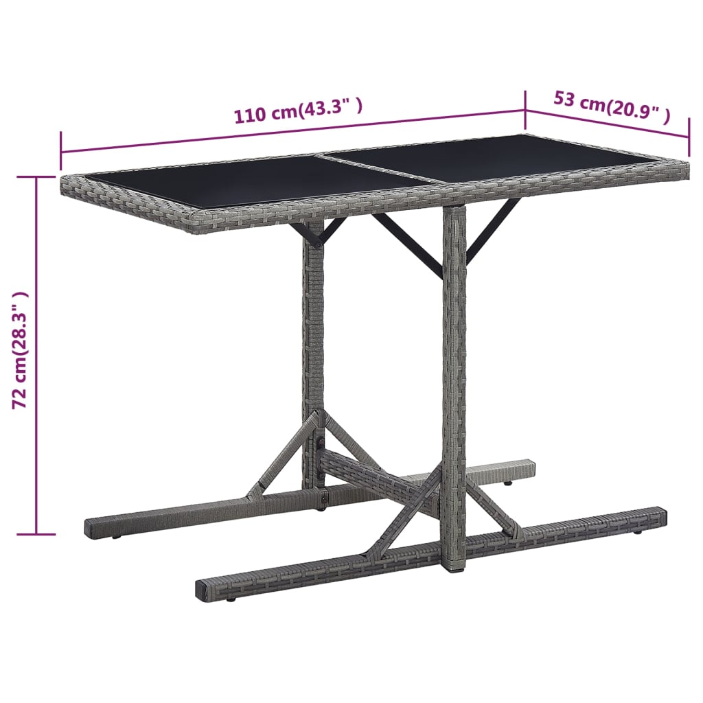 Tavolo da Giardino Antracite 110x53x72 cm in Vetro e Polyrattan | homemem39