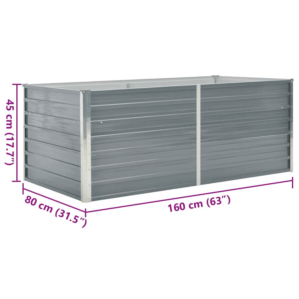 Letto di Coltura Rialzato 160x80x45cm in Acciaio Zincato Grigio | homemem39