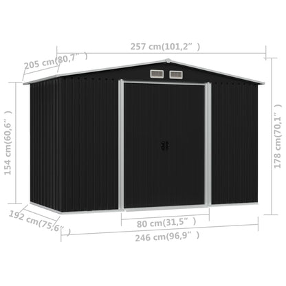 Capanno per Attrezzi Antracite in Acciaio 257x205x178 cm