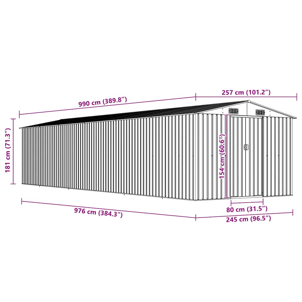 Capanno da Giardino Grigio 257x990x181 cm in Acciaio Zincato - homemem39