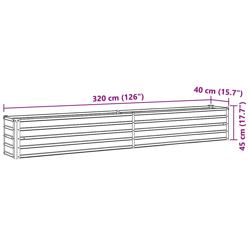 Raised Bed in Galvanized Steel 320x40x45 cm Anthracite