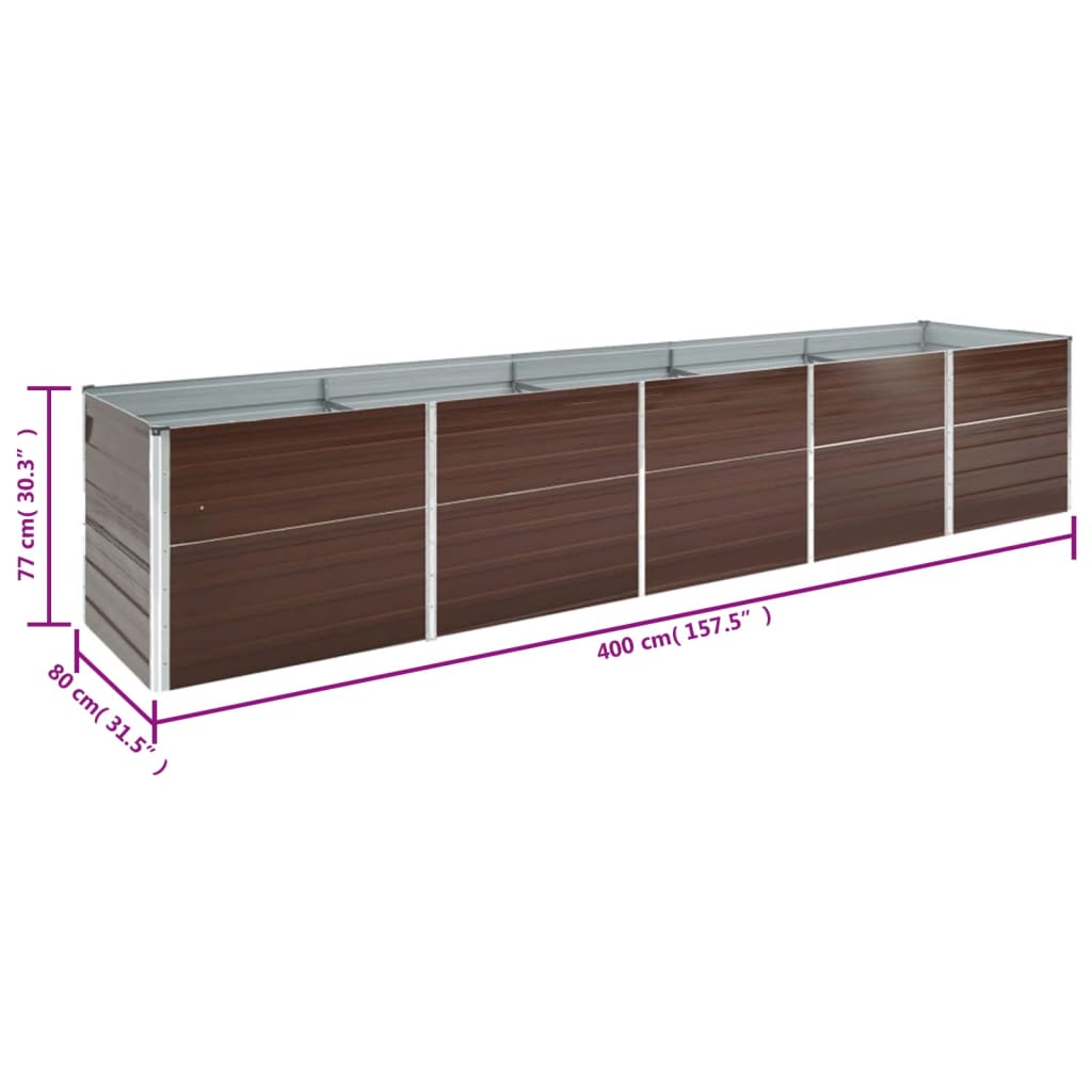 Raised Bed in Galvanized Steel 400x80x77 cm Brown