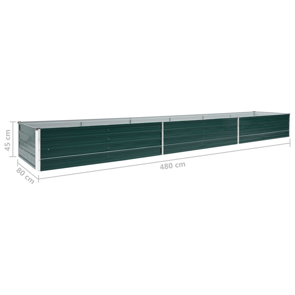 Raised Garden Bed in Galvanized Steel 480x80x45cm Green