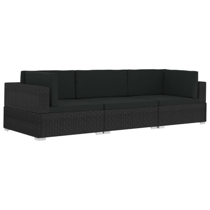 Set Divani da Giardino 3 pz con Cuscini in Polyrattan Nero | homemem39