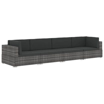 Set Divani da Giardino 4 pz con Cuscini in Polyrattan Grigio | homemem39
