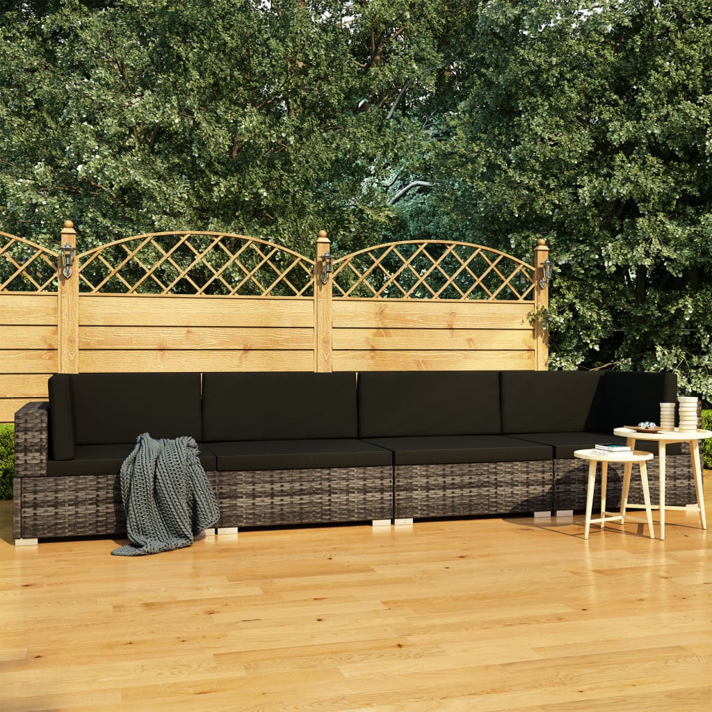 Set Divani da Giardino 4 pz con Cuscini in Polyrattan Grigio | homemem39