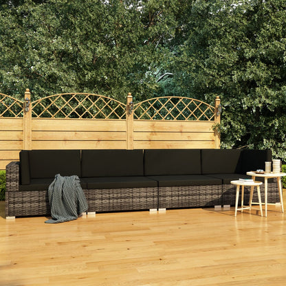Set Divani da Giardino 4 pz con Cuscini in Polyrattan Grigio | homemem39