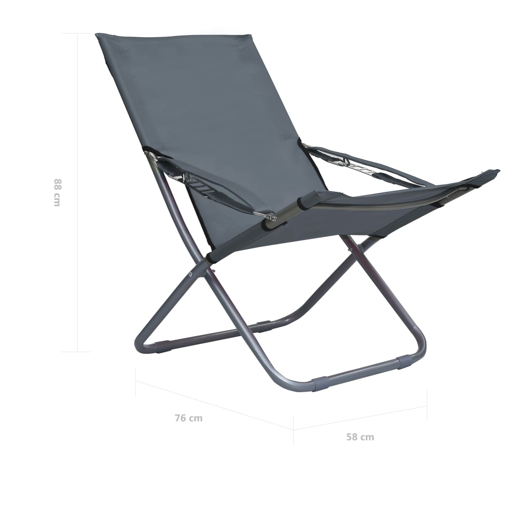 Sedie da Spiaggia Pieghevoli 2 pz in Tessuto Grigio