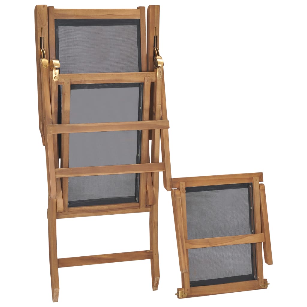 Sedia a Sdraio con Poggiapiedi in Legno Massello di Teak Nera - homemem39